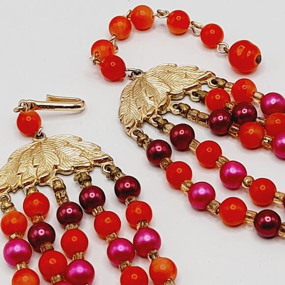 Vintage Japan 1950s 5 Strand Red Pink Beaded Necklace 17” Signed Hook - Picture 10 of 12